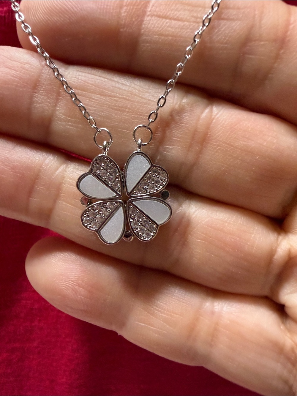 Silver Floral Clover Necklace with Enamel Accents
